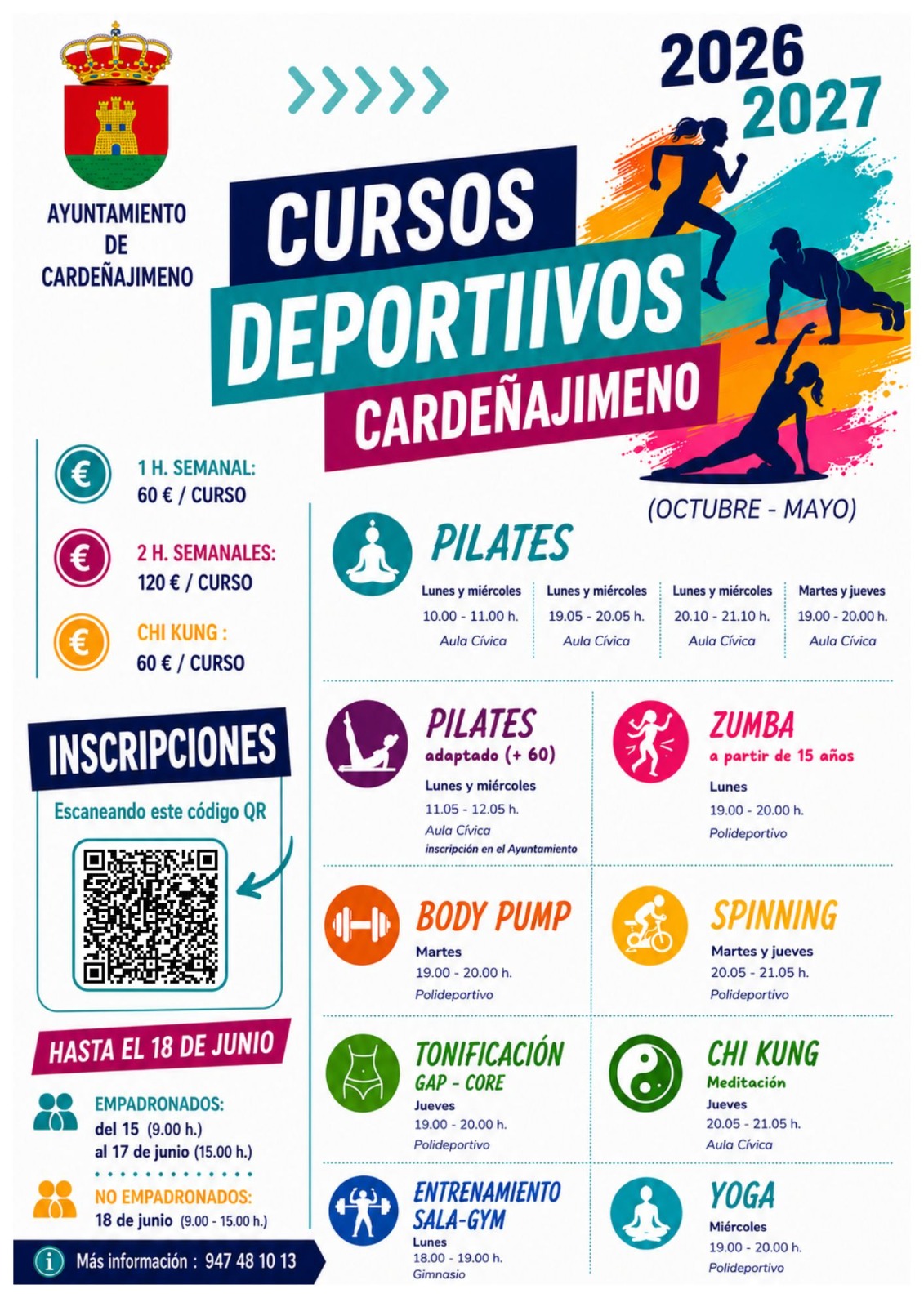 ACTIVIDADES DEPORTIVAS CARDEÑAJIMENO 2026-2027. PLAZO DE INSCRIPCIÓN DESDE EL DÍA 15 DE JUNIO A LAS 9:00H