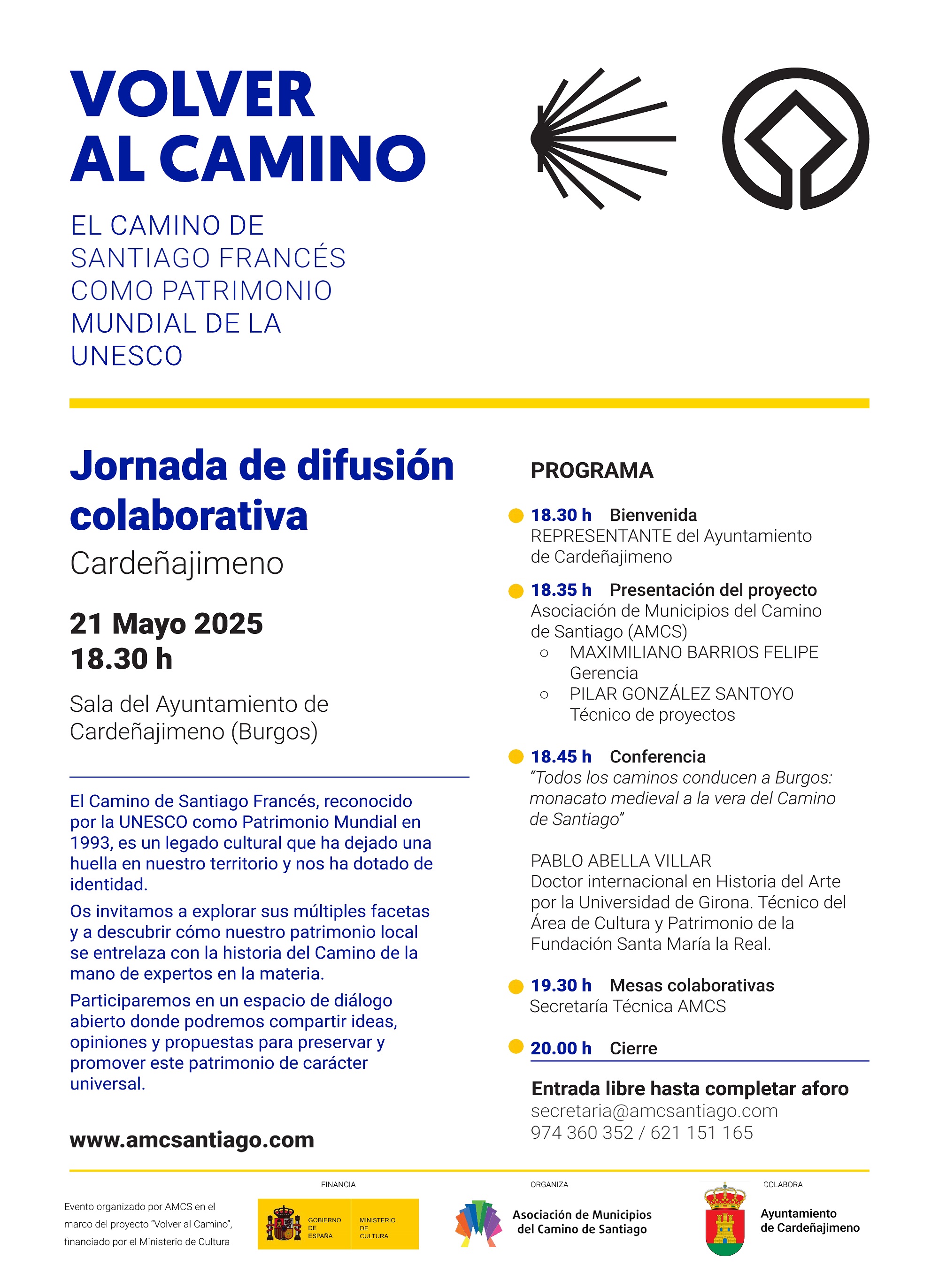 JORNADA DE DIFUSION COLABORATIVA - CAMINO DE SANTIAGO FRANCÉS COMO PATRIMONIO MUNDIAL DE LA UNESCO. 