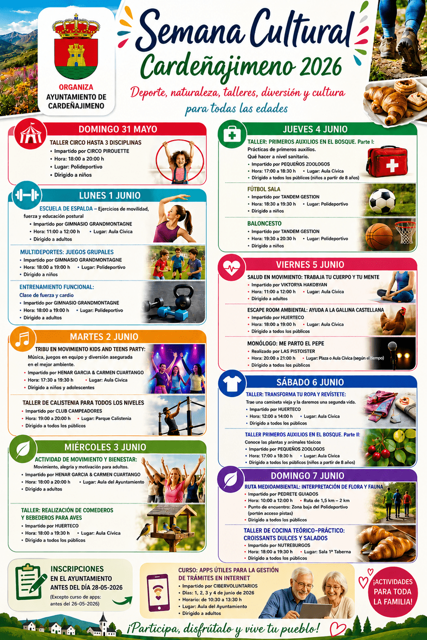 SEMANA CULTURAL 2026 CARDEÑAJIMENO: DEL 31 DE MAYO AL 7 DE JUNIO DE 2026.